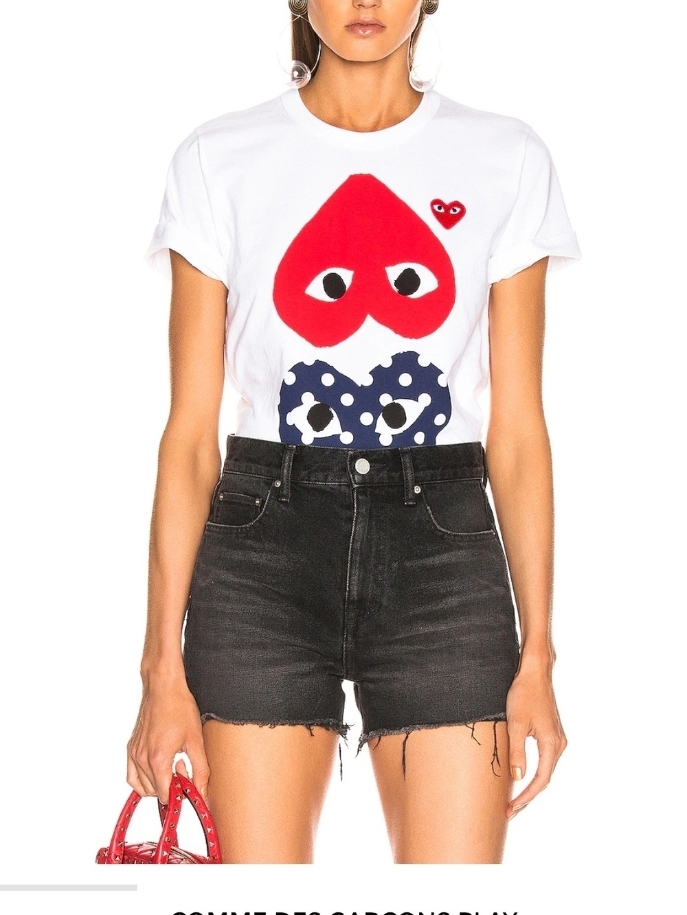 Comme des Garcons PLAY White Tee with Red and Navy Heart Motifs Fit S/M size